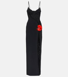 Платье из кади с цветочной аппликацией David Koma, черный