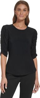Блуза со сборками на рукавах DKNY, черный