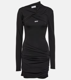 Асимметричное мини-платье из джерси с логотипом Off-White, черный