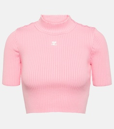 Укороченный свитер ребристой вязки Courrèges, розовый Courreges