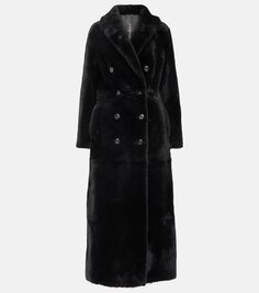 Двубортное пальто из дубленки Blancha, черный