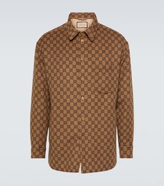 Шерстяная рубашка макси с узором gg Gucci, коричневый