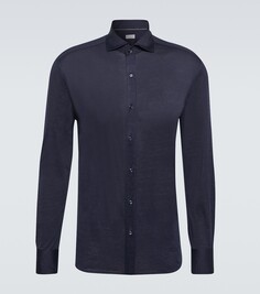 Рубашка из шелка и хлопка Brunello Cucinelli, синий