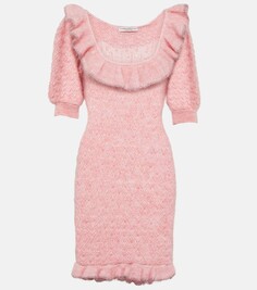 Мини-платье с вышивкой из смесового мохера Alessandra Rich, розовый