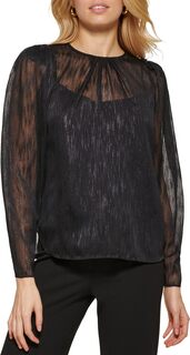 Блуза с длинным рукавом и круглым вырезом DKNY, черный