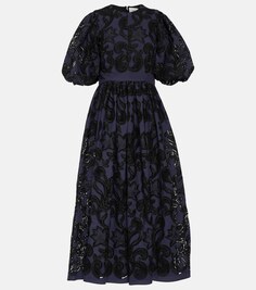 Платье из английской вышивки с объемными рукавами Erdem, мультиколор