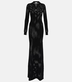 Сетчатое платье макси с высоким воротником Off-White, черный