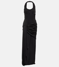 Атласное платье макси с драпировкой и вырезом халтер Rasario, черный