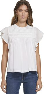 Блузка с круглым вырезом и развевающимися рукавами DKNY, цвет Linen/White