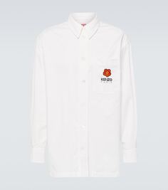 Хлопковая рубашка оверсайз с вышивкой Kenzo, белый