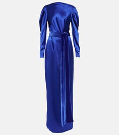 Шелковое атласное платье Monique Lhuillier, синий