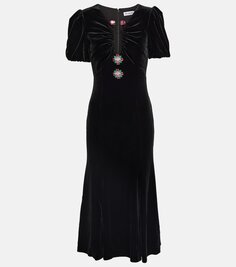 Украшенное бархатное платье миди Self-Portrait, черный