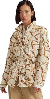 Стеганое пуховое пальто с поясом и принтом в виде ромба LAUREN Ralph Lauren, цвет Cream Multi
