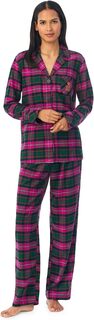 Пижамный комплект с воротником из матового твила и длинными рукавами LAUREN Ralph Lauren, цвет Pink Plaid