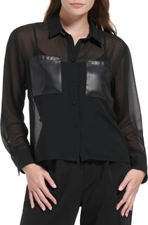 Прозрачный длинный рукав с карманами из искусственной кожи Calvin Klein, черный