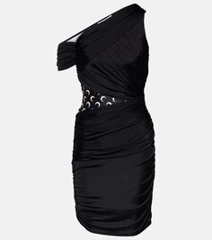 Мини-платье из джерси со сборками Marine Serre, черный