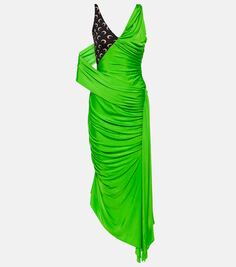 Платье миди из джерси с принтом и сборками Marine Serre, зеленый