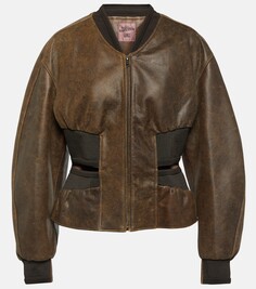Кожаный бомбер с вырезом в форме буквы x knwls Jean Paul Gaultier, коричневый