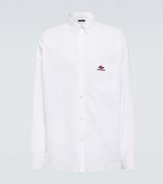 Рубашка из хлопкового поплина с вышитым логотипом Balenciaga, белый