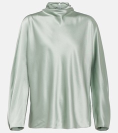 Драпированная шелковая блузка Vince, зеленый