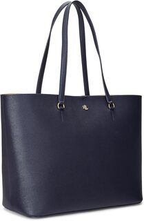 Большая кожаная сумка-тоут Karly с перекрестной штриховкой LAUREN Ralph Lauren, цвет Refined Navy