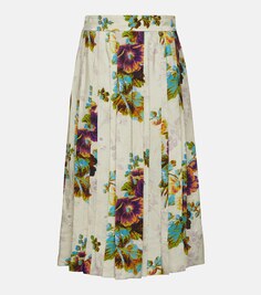 Атласная юбка миди с цветочным принтом Tory Burch, мультиколор