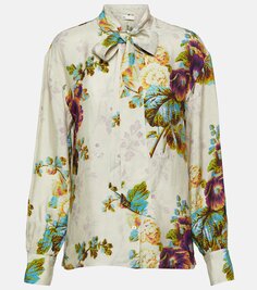 Атласная блузка с цветочным принтом Tory Burch, мультиколор