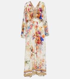 Платье макси из шелка со сборками и цветочным принтом Camilla, мультиколор