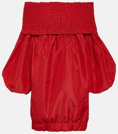 Креповое мини-платье со сборками и открытыми плечами Patou, красный