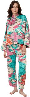 Атласный пижамный комплект Orient Express Natori, цвет Teal Combo