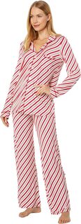 Пижамный комплект с воротником Kickee Pants, цвет Crimson Candy Cane Stripe