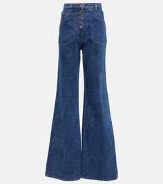 Расклешенные джинсы с высокой посадкой и принтом Etro, синий