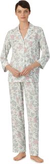 Вязаный пижамный комплект с воротником 3/4 и вырезом на рукавах LAUREN Ralph Lauren, цвет Ivory Floral