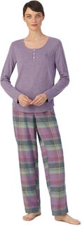 Пижамный комплект с длинными рукавами и длинными рукавами на пуговицах LAUREN Ralph Lauren, цвет Purple Plaid