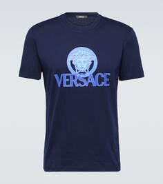 Футболка из хлопкового джерси с декором medusa Versace, синий