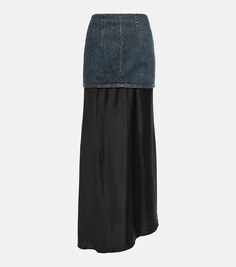 Асимметричная юбка макси из денима и атласа Mm6 Maison Margiela, черный