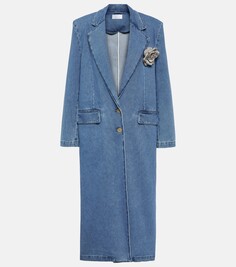 Джинсовое пальто с цветочной аппликацией Giuseppe Di Morabito, синий
