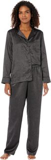 Атласный пижамный комплект с длинными рукавами и воротником-стойкой LAUREN Ralph Lauren, черный