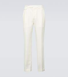 Прямые брюки из шелка и льна Ralph Lauren Purple Label, белый