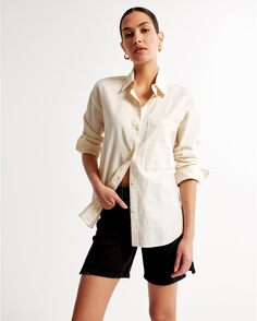 Рубашка оверсайз из льняной смеси Abercrombie &amp; Fitch, цвет Tan
