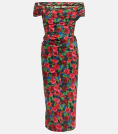 Платье миди с открытыми плечами и цветочным принтом Carolina Herrera, мультиколор