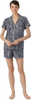 Вязаный пижамный комплект-боксер с короткими рукавами и воротником-стойкой LAUREN Ralph Lauren, цвет Navy Paisley