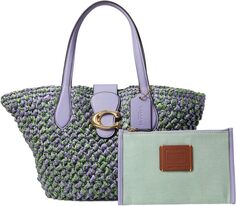 Маленькая соломенная сумка-тоут с текстурой попкорна COACH, цвет Light Purple/Soft Green