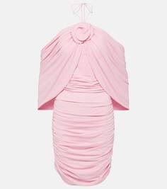 Платье с открытыми плечами и запахом с цветочной аппликацией Magda Butrym, розовый