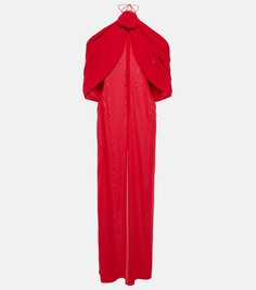 Платье из смесового шелка с цветочной аппликацией Magda Butrym, красный