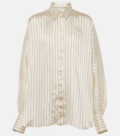 Полосатая атласная блузка Brunello Cucinelli, бежевый