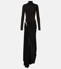 Асимметричное платье из джерси с воротником-стойкой David Koma, черный