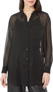 Шифоновая блузка с длинными рукавами и пуговицами спереди DKNY, черный