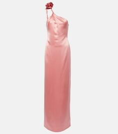 Шелковое платье макси на одно плечо с цветочным принтом Magda Butrym, розовый