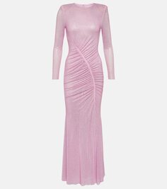 Сетчатое платье макси, украшенное кристаллами Self-Portrait, розовый